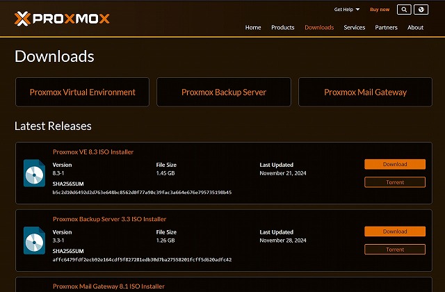 proxmox_DLページ